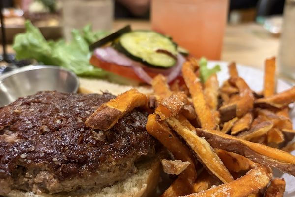 Burger and fries at Bull City Burger and Brewery in Durham